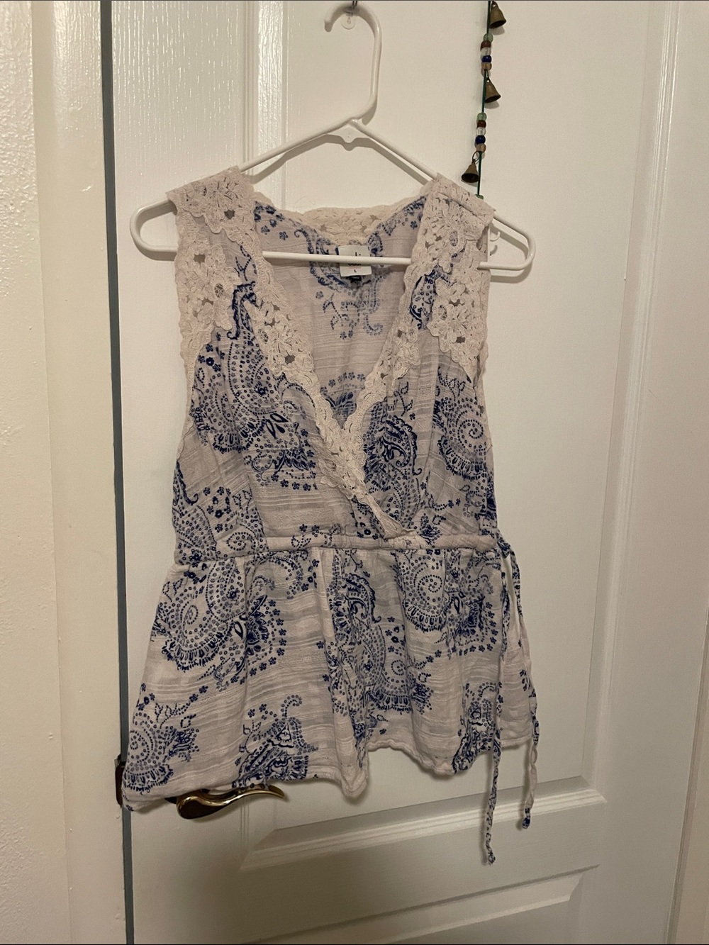 Cabi Lace-Trim Blue Paisley Wrap Tank Top - Women